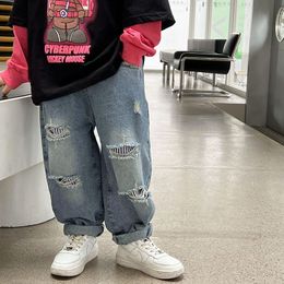 Jeans Children's trousers spring boys' fashionable ripped jeans Korean trousers 4-118 230322