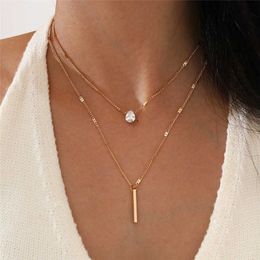 Pendant Necklaces Simple Crystal Geometric Gold Colour Pendant Necklace Set for Women Charms Fashion Square Rhinestone Female Vintage Jewellery 2022 Z0321