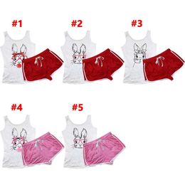 Designers Women Tracksuits Shorts Suit Two-piece Rabbits Printed Suspender Yoga Pants Set Sexy Shorts Outfits Clothes