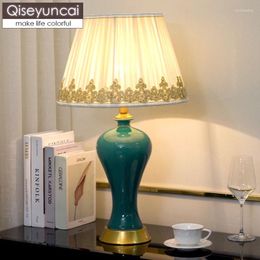 Table Lamps American Lamp Bedroom Bedside European Jewel Blue Simple Modern Chinese Copper Ceramic Living Room