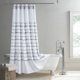 Shower Curtains Can Ruffled Black Polk Dots Boho Modern Polyester Waterproof Fabric Solid White Fresh Decoratived Farmhouse Shower Curtain 230322