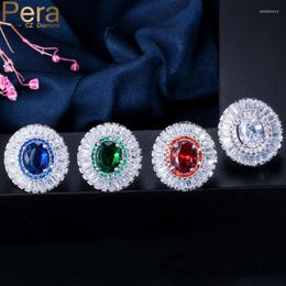 Stud Earrings Pera Fashion Round Design Silver Color Women Party Green And White Crystal Stone Big For Gift E275