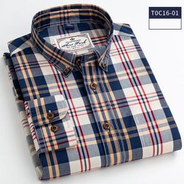 Men's Casual Shirts Men Shirt 100% Cotton High Quality Long Sleeve Casual BusinessPlaid Fashion Branded Clothes Bright Colour DA450 230322