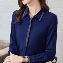 Women's Blouses Women's Elegant Short Temperament Blouse Office Work Silk Chiffon Autumn Design Jacket Solid Color Fashion Western Style