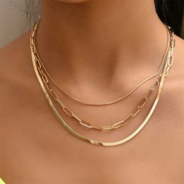 Pendant Necklaces Fashion Boho Gold Colour Punk Hip Hop Thick Chain Snake Chains Necklace For Women Vintage Multilevel Jewellery Girl's Party Gift Z0321