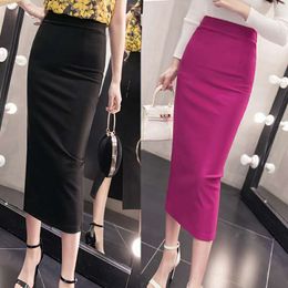 Skirts summer women's stretch slim temperament bag hip skirt ladies Knee-Length Casual Polyester Solid 230322