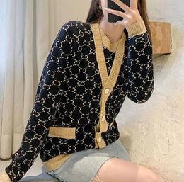 New Designer Women Sweaters Cardigan black oversized V-neck knitted hooded Jacket Loose Long Sleeve Tops