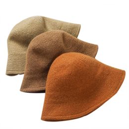 Wide Brim Hats MAXSITI U Solid Keep warm Wool Bucket Hat Women Autumn and Winter Fisherman Hat Vintage Knitting Basin Cap women hat AA230321