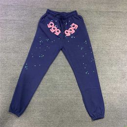 Mens Pants Blue Spder Young Thug Men Sweatpants Women Best Quality Spider Web Pattern Joggers Drawstring Trousers