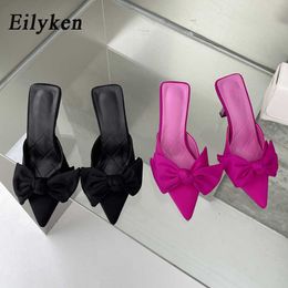 slippers Eilyken New Style Butterfly-knot Mules Women Slippers Elegant Pointed Toe Thin High Heels Ladies Summer Fashion Party prom Shoe