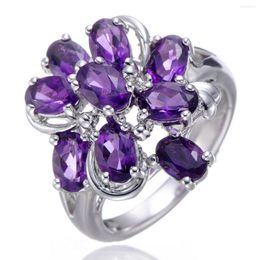 Cluster Rings Amethyst Rhodium Over Sterling Silver Ring