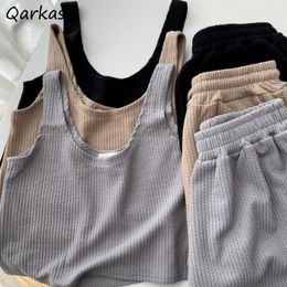 Women's Two Piece Pants Short Sets Simple Breathable Screw Thread Loose Solid Colour Leisure Ladies Daily Clothing Backless Workout Sleeveless Summer Ins 230322