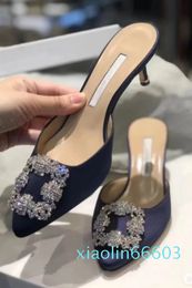 Women sandal slipper luxury shoes HANGISIMU slide satin pumps with Crystal buckle outdoor dress casual style 35-43