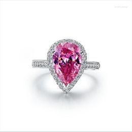 Cluster Rings Solid 18K White Gold AU750 Ring 2CT Pink Pear Diamond Engagement Wedding Anniversary