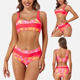 Pink Floral Bikini 2023 Women High Waist Swimsuit Two Piece Female Sexy Brazilian Push Up Bathing Suit Swimwear Biquini