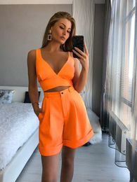 Women's Two Piece Pants Sexy Outfits Shorts Set Summer Beach Casual Sleeveless Backless Bow Strap Crop Top Short Suits 230322