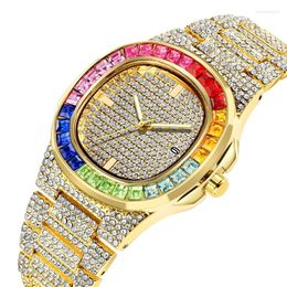 Wristwatches Unique Men's Watches Luxury Top Brand Iced Out GOLD Watch For Men Square Waterproof Hip Hop Quartz Wristwatch Gifts