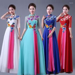 Ethnic Clothing Women Vintage Floral Embroidery Cheongsam Chinese Party Dress Fashion Slim Elegant Mandarin Collar Long Qipao