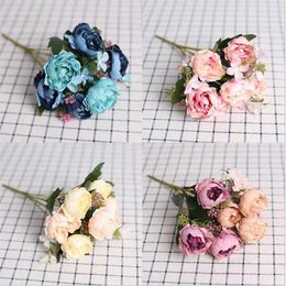 Decorative Flowers & Wreaths 1 Bouquet 7 Heads Peony Artificial Flower Beautiful Tea Rose Silk Fake Flores DIY Home Garden Party Wedding Dec