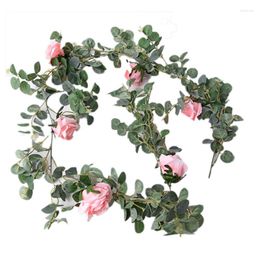 Decorative Flowers Artificial Eucalyptus Flower Vine With Rose Peony Wisteria Greenery For Party Wedding Background DIY Garland Home Garden