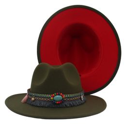 Kadınlar Fedora Şapkaları Tassel Band Unisex Retro İki Renkli Kilise Partisi Top Hat Geniş Şapka Caz Top Hat Men İngiliz Panama Hisset Şapka