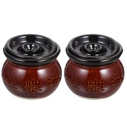 Bowls 2Pcs Casserole Skillets Restaurant Stew Saucepans Household Earthenware Pots (Coffee)