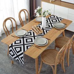 Table Runner Moroccan Fringe Table Runner Handmade Cotton Woven Tassel Boho Tablerunner Modern Black White Geometric Tabletop 1 Pcs 221865HTR 230322