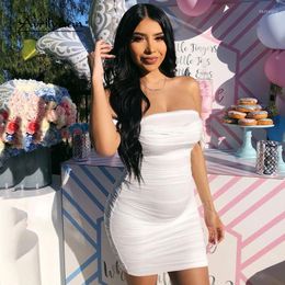 Casual Dresses Avrilyaan White Off Shoulder Sexy Dress Women Mini Short Mesh Pleated Summer Club Party Bodycon Vestidos Cclothes