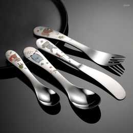 Dinnerware Sets 1/4pcs Stainless Steel Kids Cutlery Cartoon Pattern Carving Child Tableware Cute Spoon Fork Set Baby Flatware Feeding