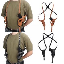 Outdoor Bags Men's Leather Pistol Shoulder Holster Double Pull Adjustable Underarm Universal Invisible Carry Bag Vertic U7D1 230322