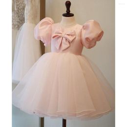 Girl Dresses Nude Pink Flower Girls Ruffles Organza Satin Wedding Party Children Skirt Short Sleeves