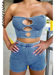 Women's Tracksuits BOOFEENAA Cut Out Ribbed Sexy 2 Piece Short Sets Summer Outfits for Women 2023 Baddie Streetwear New In Matching C66-DH23 P230419 good