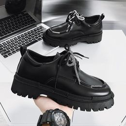 Dress Shoes Leisure Lace Up Leather For Men Round Head Party Chaussures Homme Thick Soled Boat Outdoor