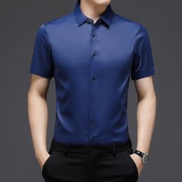 Men's Casual Shirts Summer Men's Slim Short-sleeved Shirt Fashion Solid Colour Professional Business Casual No Ironing Shirt Black White Blue 230322