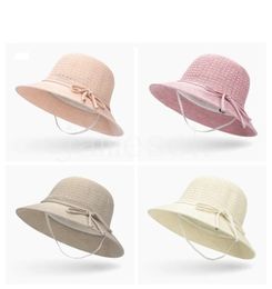 Summer Sunshade Women's Hat Travel Beach Windproof Rope Sun Hat df123