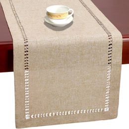 Table Runner Large Handmade Hemstitch Table Runners Dresser Scarf Rectangular Farmhouse Style for Home Outdoor Wedding Dinner Decors TJ7316 230322