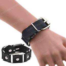 Black PU Leather Bracelet Men Gothic Chain Bracelet For Women Harajuku Cuff Chain Fastener Bangle Jewelry