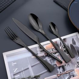 Flatware Sets Terprun 24Pcs Cutlery Set Kitchen Tableware Stainless Steel Black Dinnerware Knife Fork Spoon Dinner Dishwasher Safe