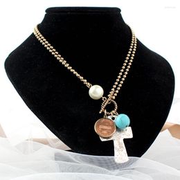 Pendant Necklaces Vintage Ins Personalized Cross Coin Necklace Short Clavicle Chain Fashion Wedding Party Women's Unusual