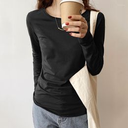 Women's T Shirts 2023 Autumn Women T-shirt Casual Round Neck Long Sleeve Slim Shirt Female Basic Solid Colour All-match Tops