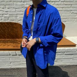 Men's Casual Shirts Fashion Men Brand Blue Shirt Solid Long Sleeve Chic Button Blouse 2023 Streetwear Korean Style Camisas W69