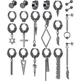 Dangle Earrings 21 Pcs Black Multiple Styles Earring Set For Men Women Stainless Steel Jewelry Feather Cross Chain Stud