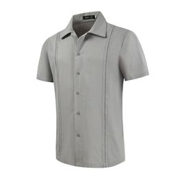 Men's Casual Shirts Men Short Sleeve Shirts Cotton Guayabera Style Summer Casual Solid Shirts For Men Cuban Turn-Down Collar Male Beach Shirt 230322