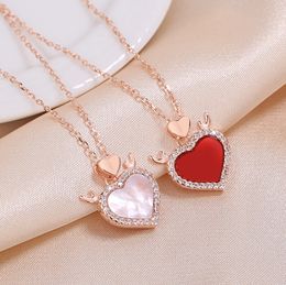 Collana d'amore in argento sterling con corna di diavolo rosa e ciondolo in agata rossa con catena a clavicola