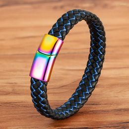 Charm Bracelets XQNI Multicolor Classic Stainless Steel Men's Leather Bracelet Hand Woven Colour Magnet Clasp Male Jewellery Gift