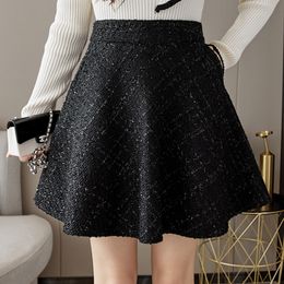 Skirts Flectit Glittery Tweed Skirt High Waist A-line Flared Mini Skirt Womens Autumn Winter Vintage Style 230322