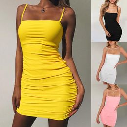 Casual Dresses Sexy Slash Neck Buttock Wrap Mini Dress Womens Backless Bow Bodycon Summer Spaghetti Strap Slim Pleated Nightclub