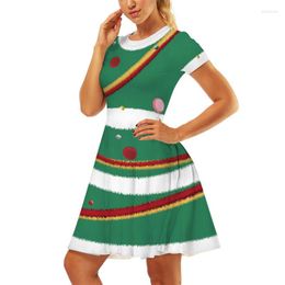 Casual Dresses Hirigin Print Women Christmas Dress Short Sleeve High Waist Big Swing Vintage Xmas Party Sundress Plus Size Robe Vestidos