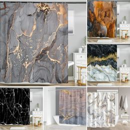 Shower Curtains Colourful Abstract Marble Geometric Pattern Fabric Shower Curtain Bathroom Curtains Decor Waterproof Bath Screen With 12 Hooks 230322