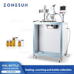 ZONESUN Automatic Vial Crimping Machine Glass Bottle Sealer Flip-off Caps Aluminum Pneumatic Turntable ZS-YG200 Sealing Machine